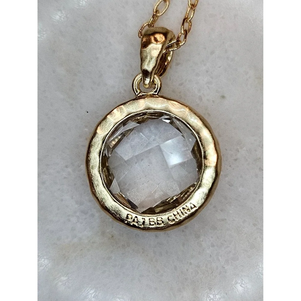 Gold Tone Round Faceted‎ Crystal Pendant Necklace Fashion Jewelry - Picture 2 of 8